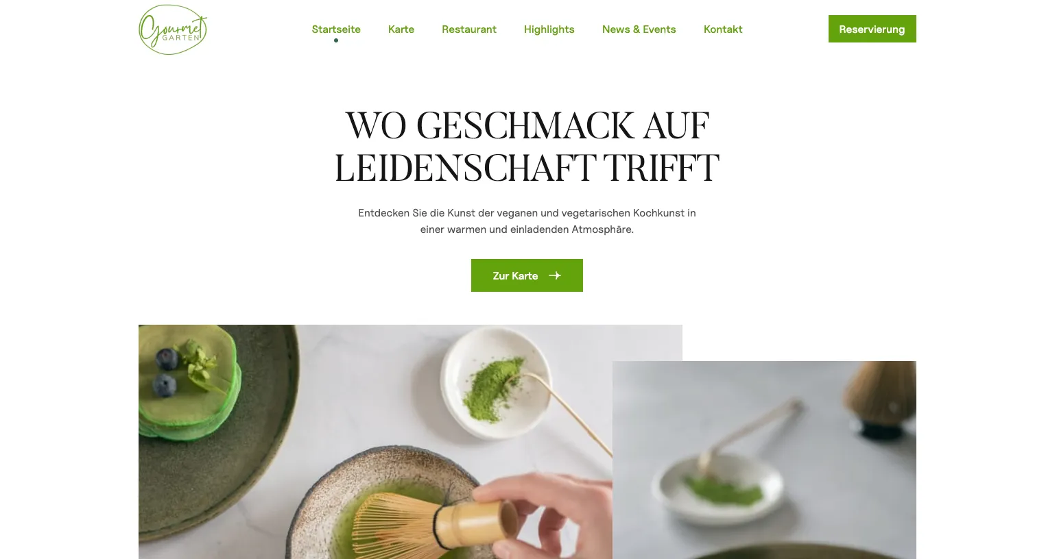 Ein Screenshot von einer Demo-Website mit dem Namen "Gourmet Garten"